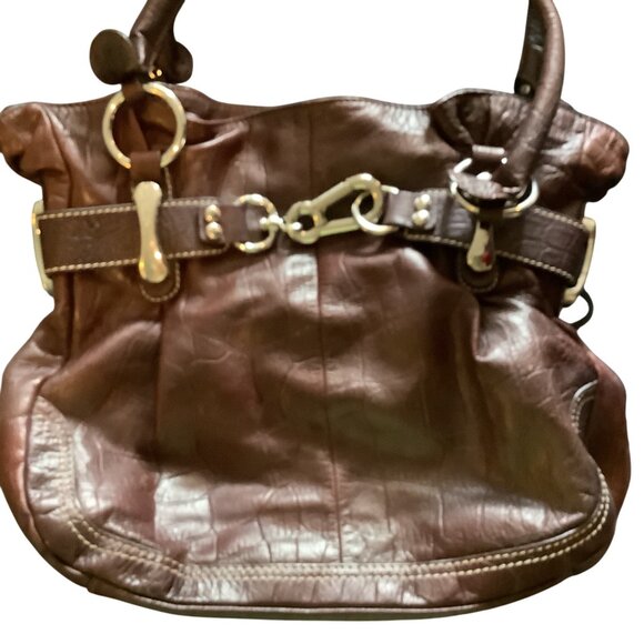 NWOT Brown Shoulder Bag Genuine Leather,Leopard Print Interior, Zipper, Makowski - Picture 1 of 13